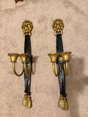 Vintage style lion head & tassel wall mount candle holders